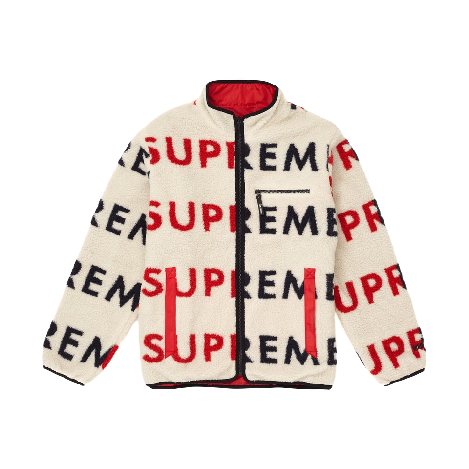 Supreme Reversible Logo Fleece Jacket - Natural - Used Supreme