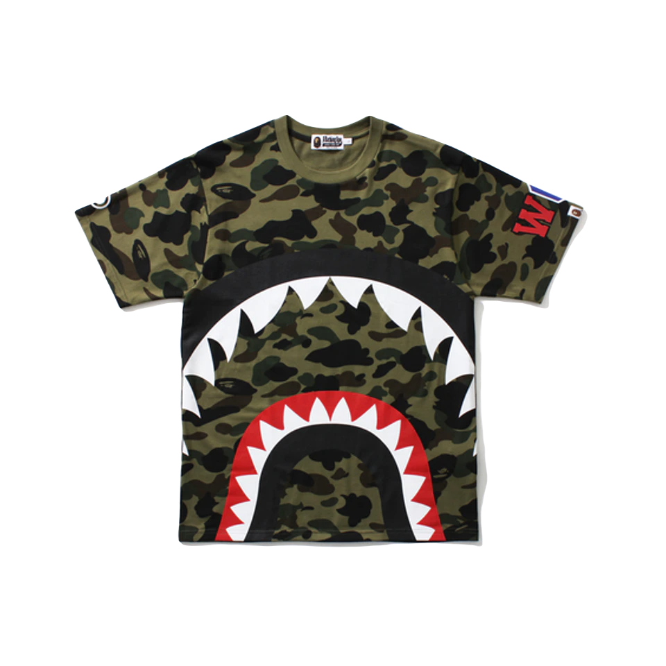 A Bathing Ape 1st Camo Big Shark Tee (Shark 8) - Green Camo - Used