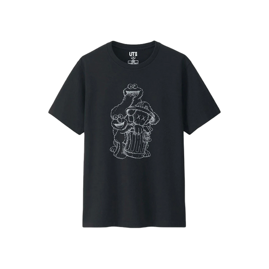 Kaws x Uniqlo x Sesame Street Companion Trash Can Outline Tee - Black