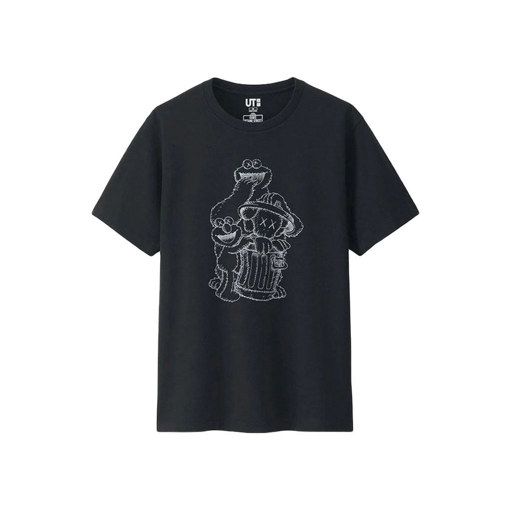 Kaws x Uniqlo x Sesame Street Companion Trash Can Outline Tee - Black