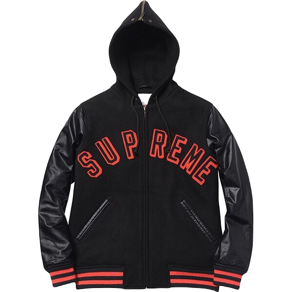 Supreme Hooded Varsity Jacket - Black Supreme