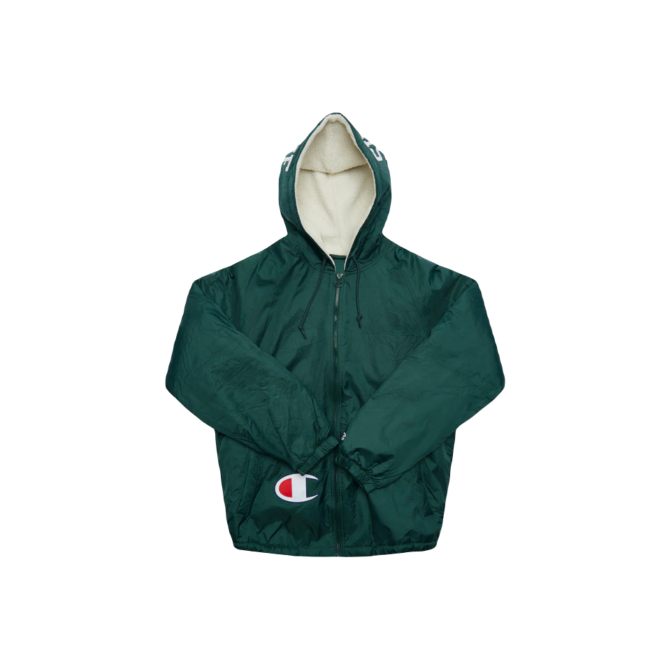 Supreme x Champion Sherpa Lined Hooded Jacket - Dark Green Supreme