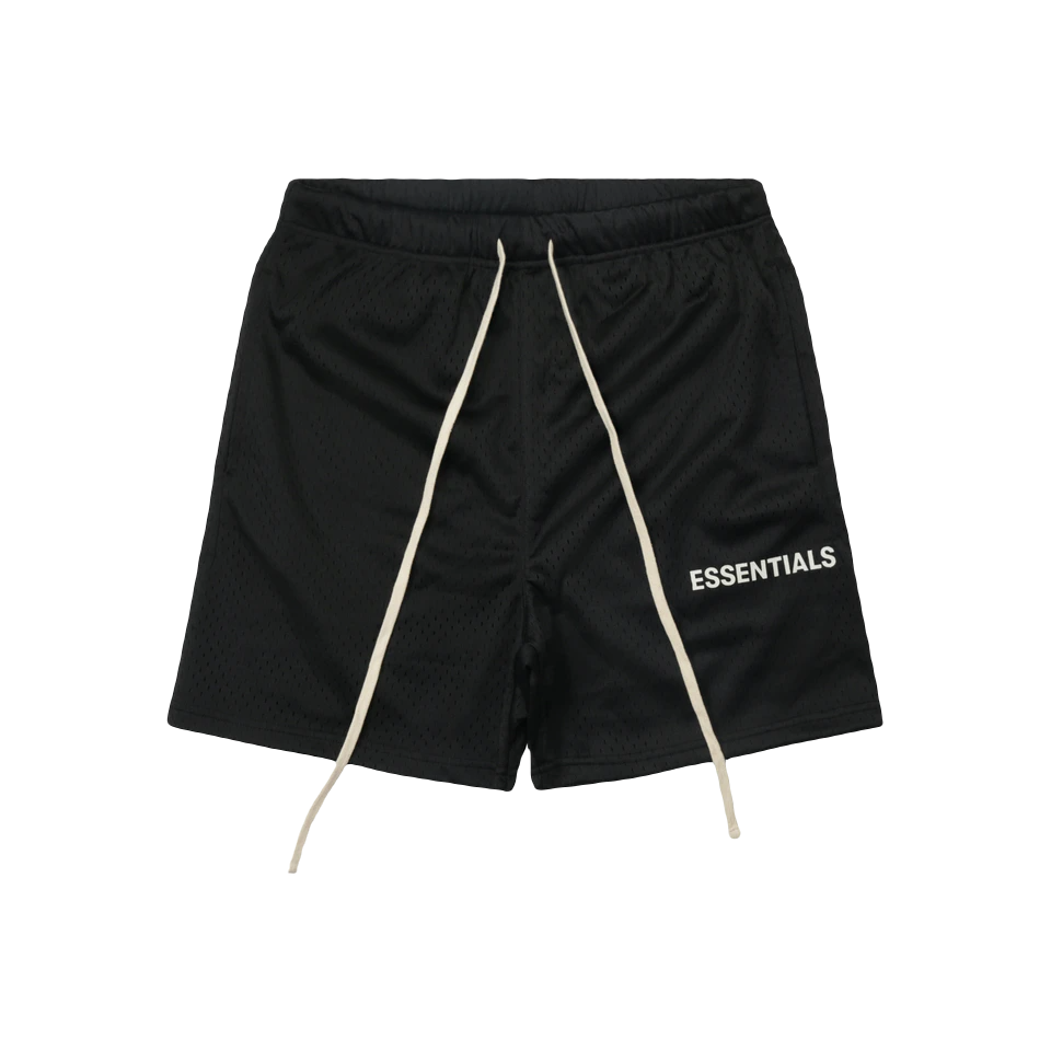 Fear of God Essentials Graphic Mesh Drawstring Shorts - Black - Used Fear of God