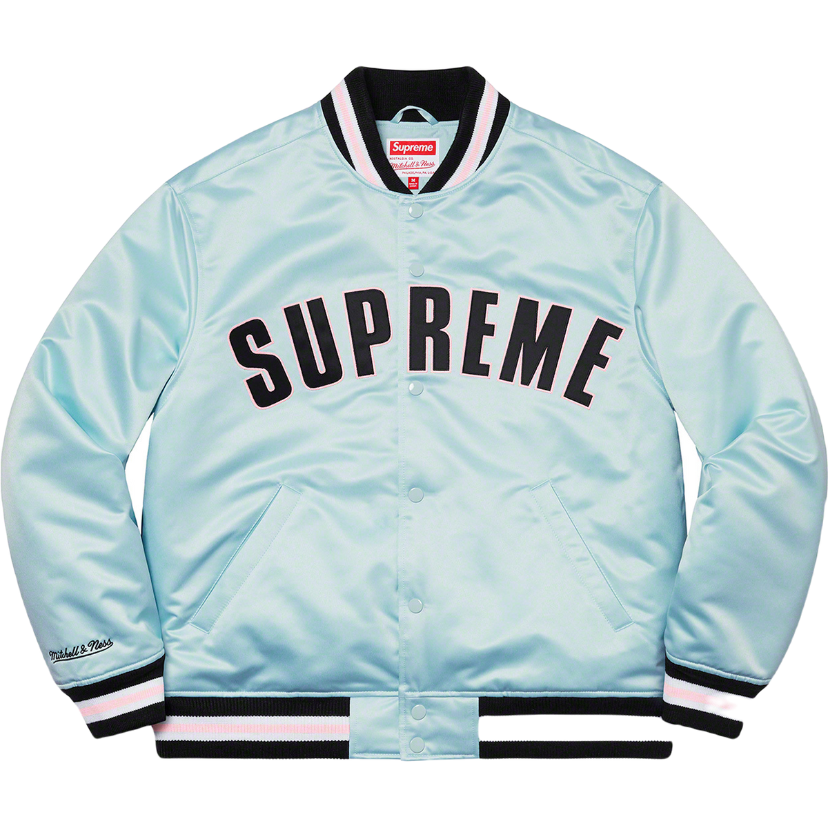 Supreme x Mitchell & Ness Satin Varsity Jacket - Light Blue Supreme