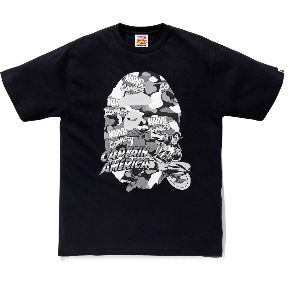 A Bathing Ape x Marvel Camo Captain America Tee - Black Bape