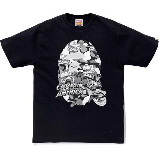 A Bathing Ape x Marvel Camo Captain America Tee - Black Bape