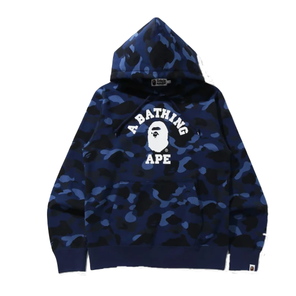A Bathing Ape Color Camo College Pullover Hoodie - Navy Bape