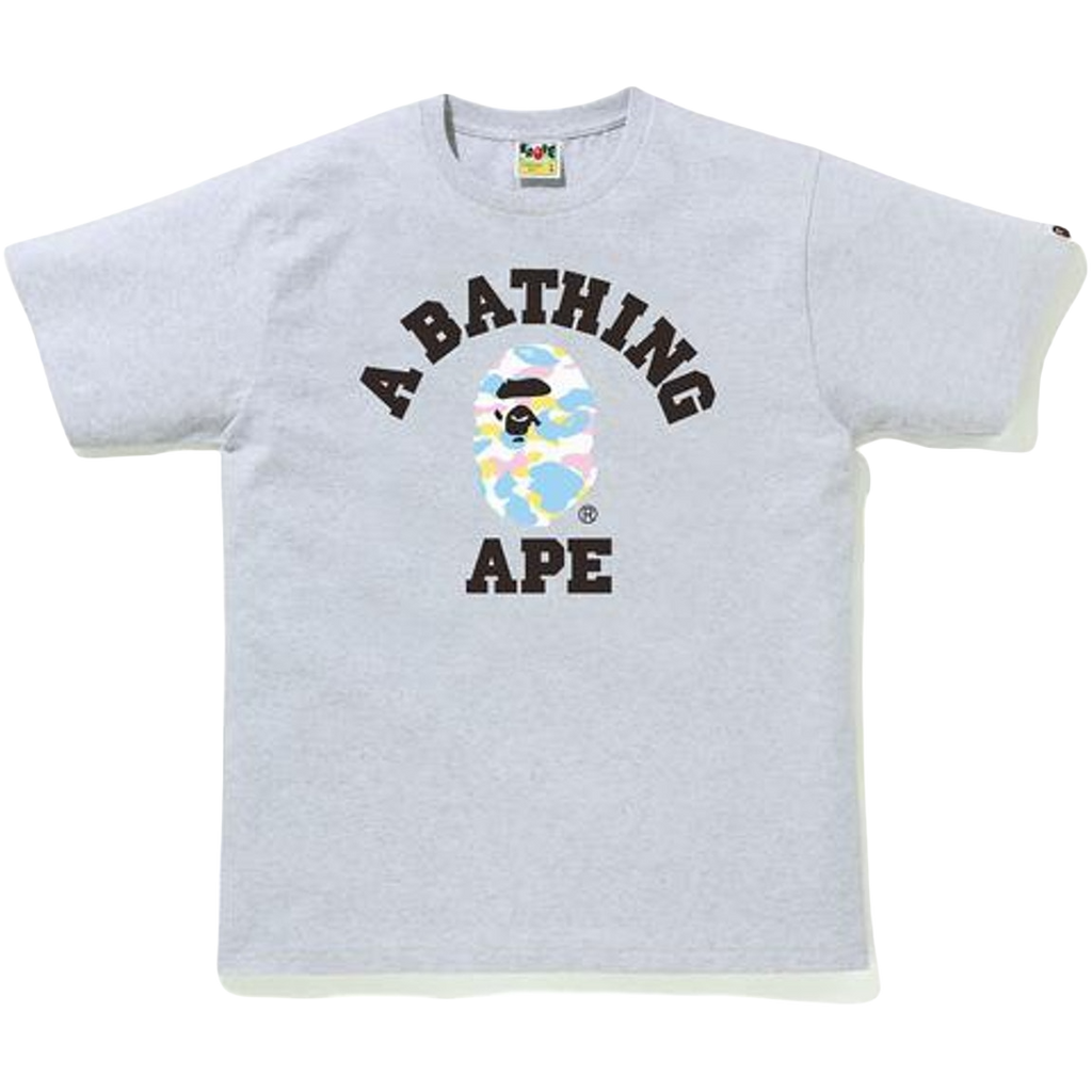 A Bathing Ape New Multi Camo College Tee - Gray