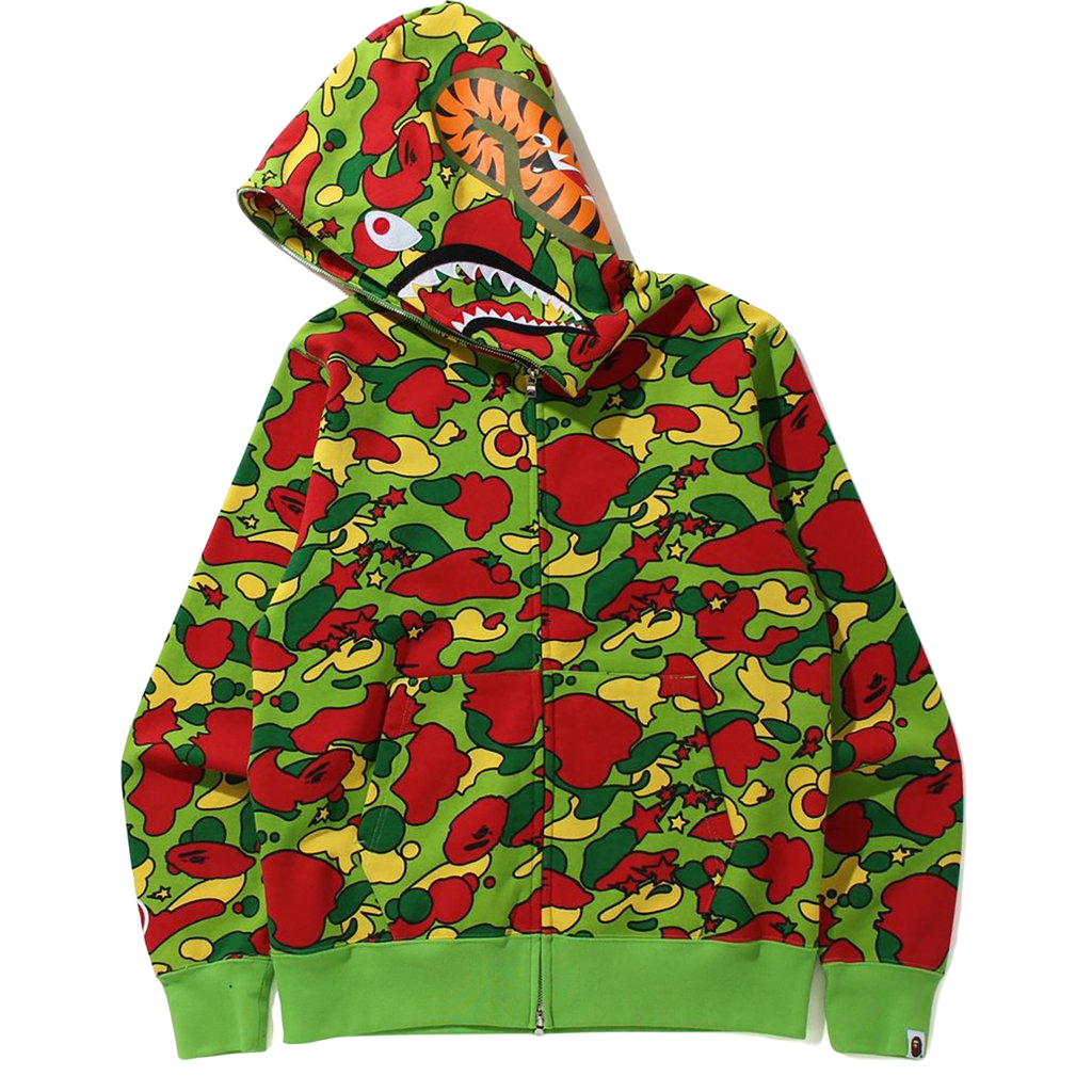 A Bathing Ape Sta Camo Shark Full Zip Hoodie - Green/Multi Bape