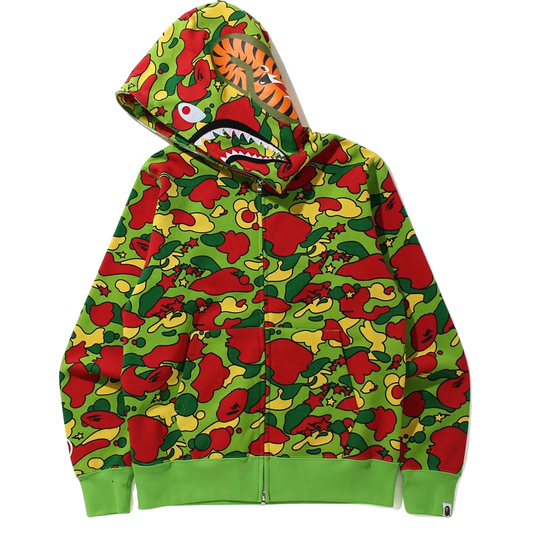 A Bathing Ape Sta Camo Shark Full Zip Hoodie - Green/Multi Bape