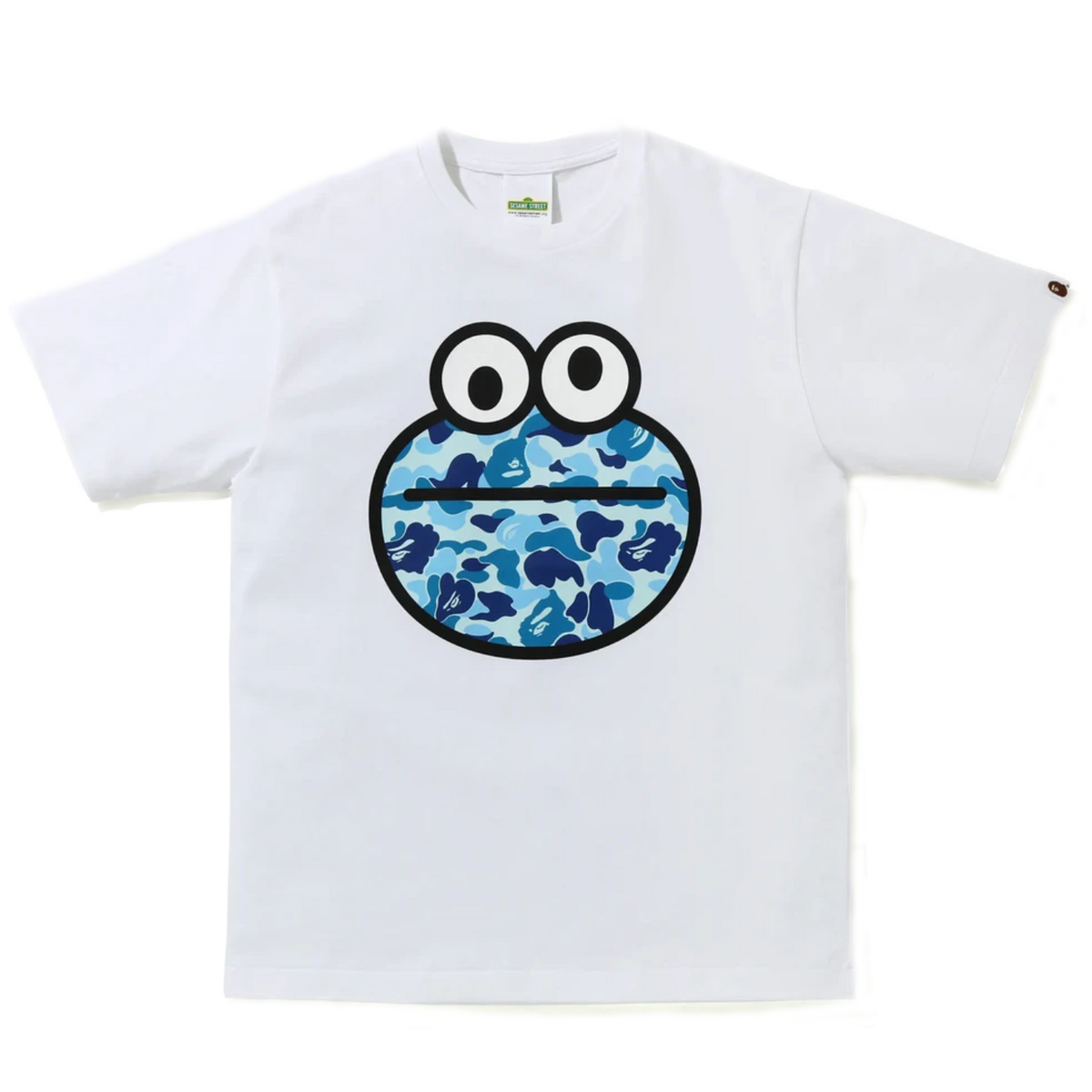 A Bathing Ape x Cookie Monster Sesame Street Tee - White/Blue Camo Bape