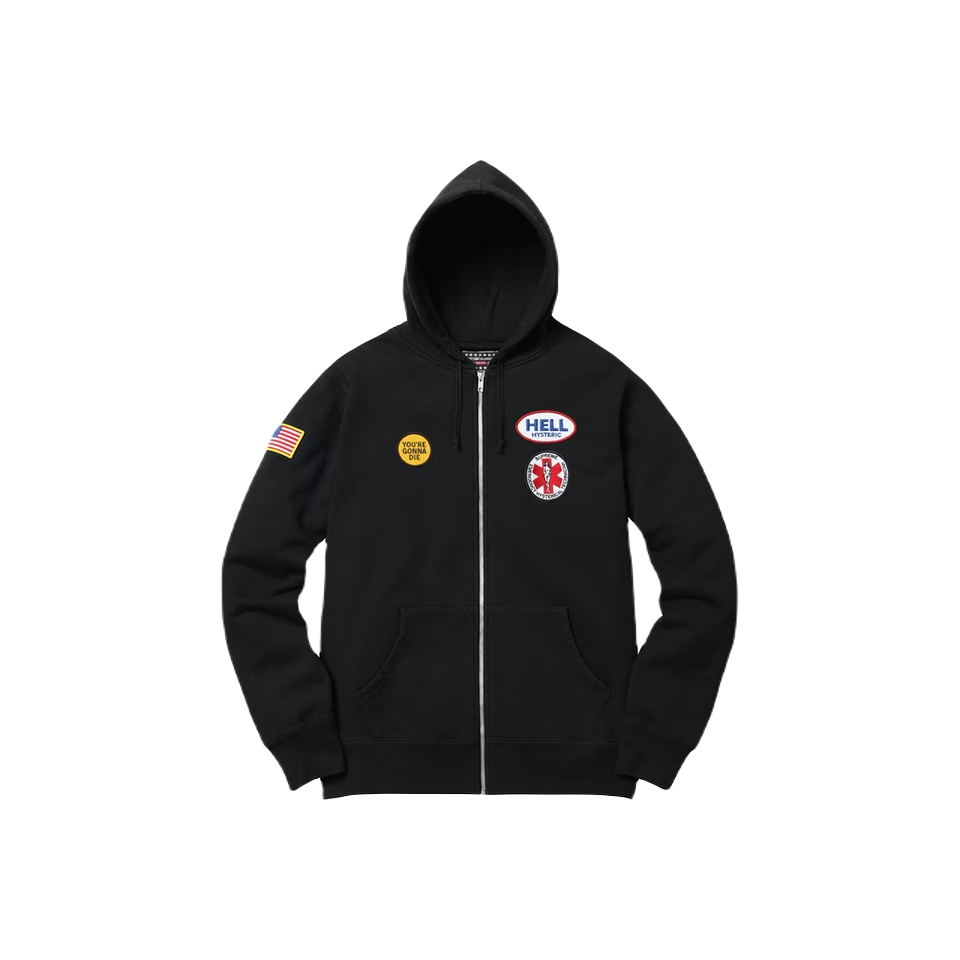 Supreme Hysteric Glamour Patches Zip Up Sweatshirt - Black - Used Supreme