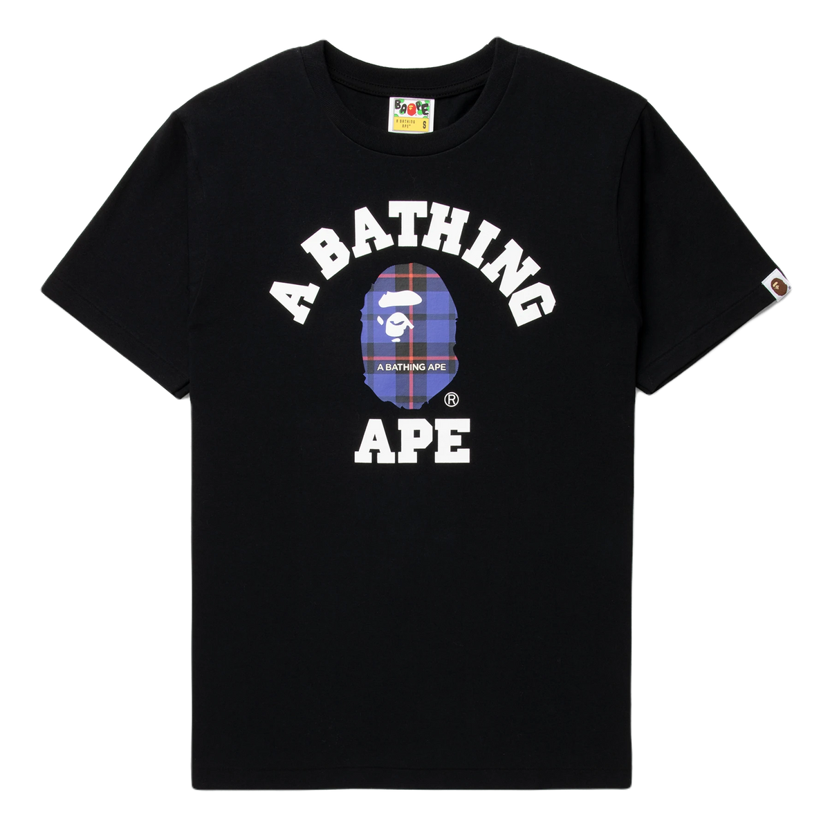 A Bathing Bape Logo Check Tee - Black/Blue Bape
