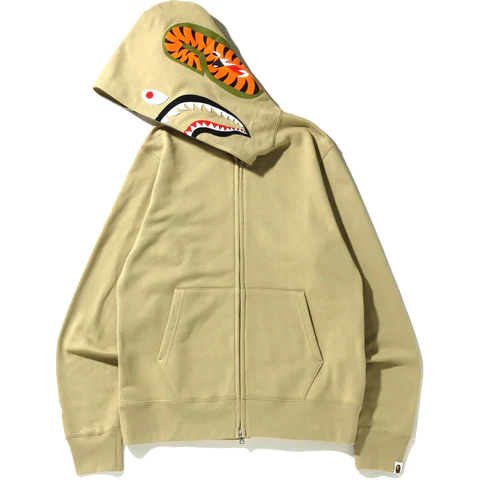 A Bathing Ape Shark Full Zip Hoodie (SS22) - Beige Bape