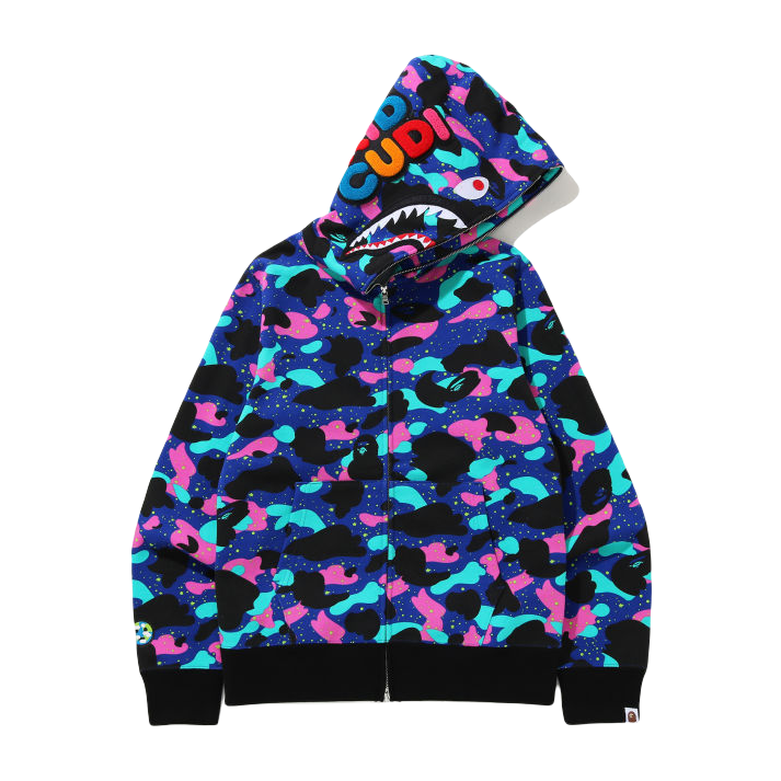 A Bathing Ape x Kid Cudi Shark Full Zip Hoodie - Navy Blue - Used Bape