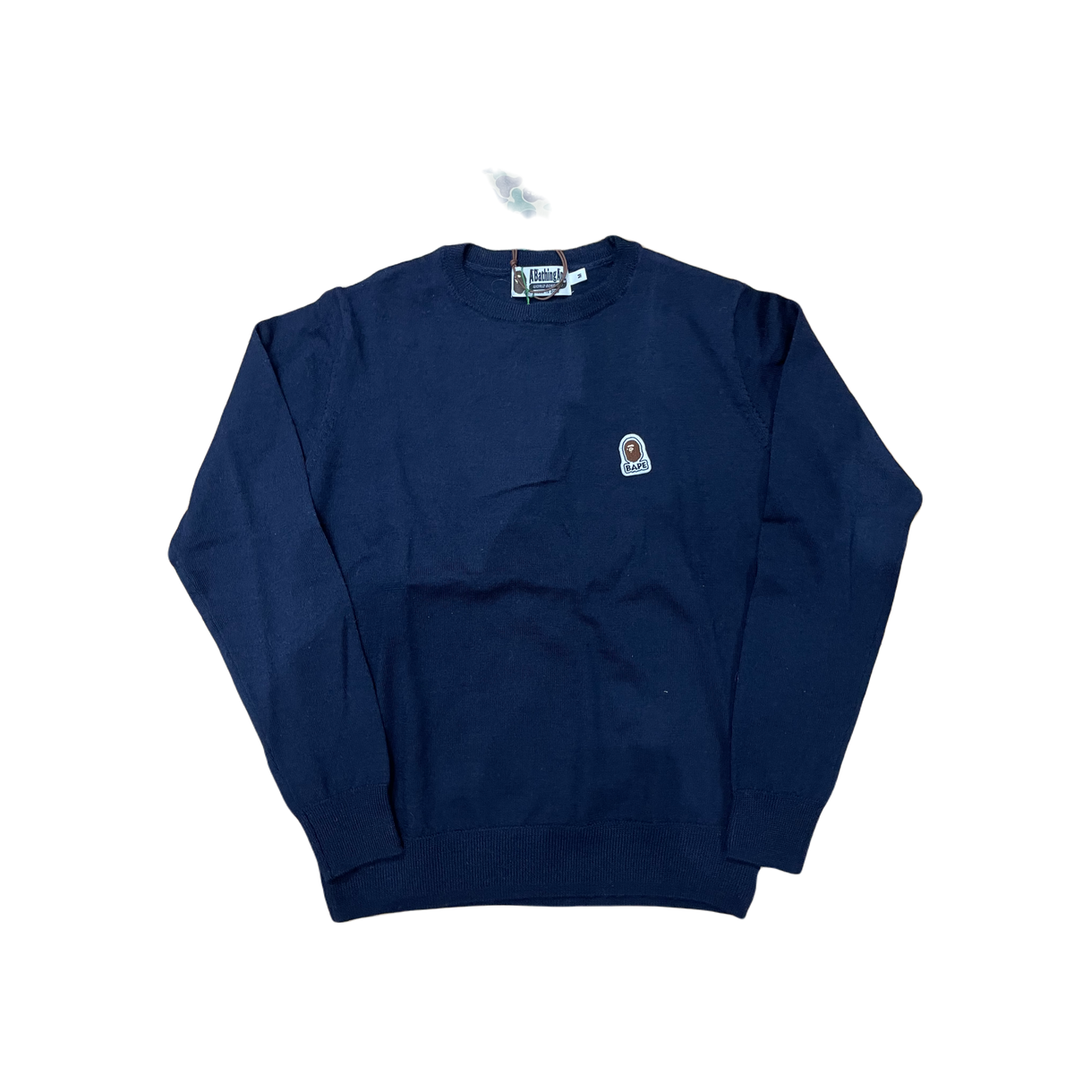 A Bathing Ape Ape Head One Point Crewneck Knit - Navy Bape
