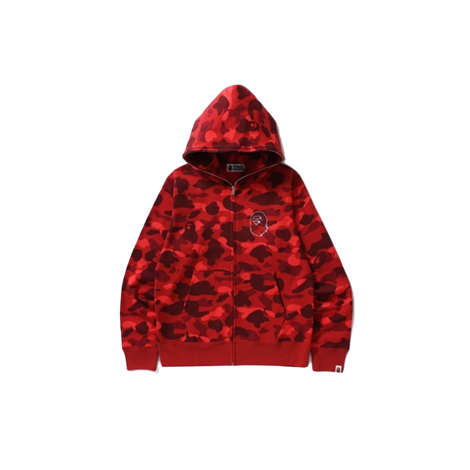 A Bathing Ape Color Camo Swarovski Ape Head Hoodie - Red - Used Bape