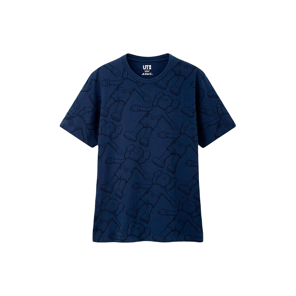 Kaws x Uniqlo All Over Holiday Print Tee - Blue - Used Kaws