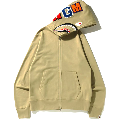 A Bathing Ape Shark Full Zip Hoodie (SS22) - Beige Bape