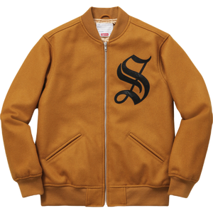 Supreme Old English Zip Varsity Jacket - Dark Gold Supreme