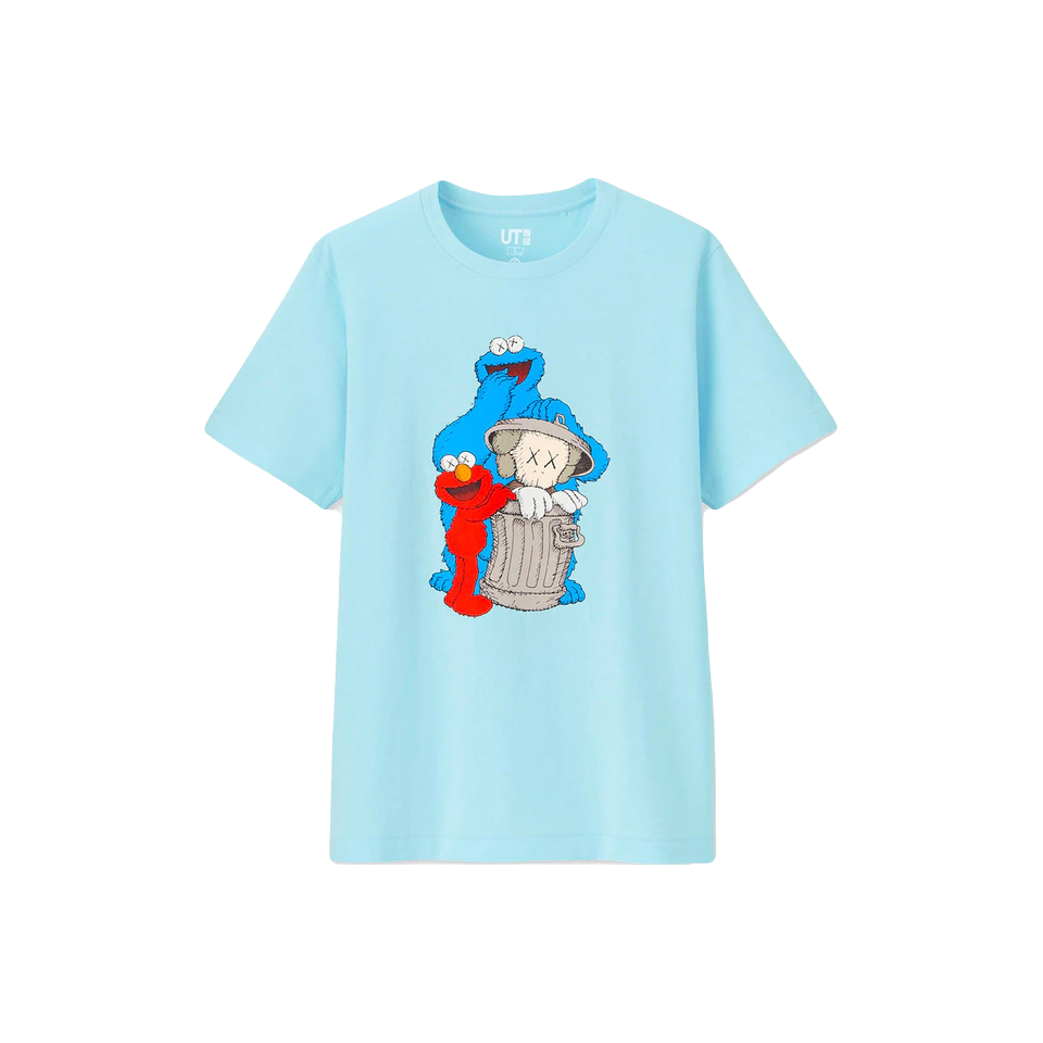 Kaws x Uniqlo x Sesame Street Companion Trash Can Tee - Light Blue - Used Kaws