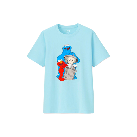 Kaws x Uniqlo x Sesame Street Companion Trash Can Tee - Light Blue - Used