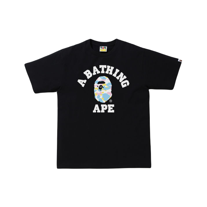 A Bathing Ape New Multi Camo College Tee - Black Bape
