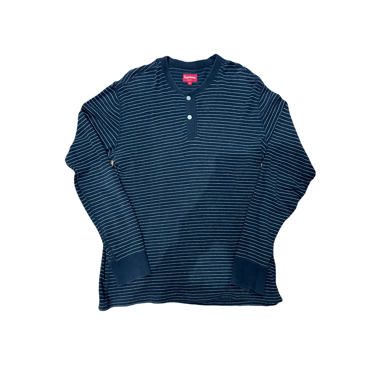 Supreme Striped Henley L/S - Navy - Used Supreme