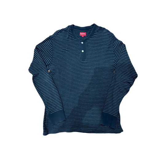 Supreme Striped Henley L/S - Navy - Used Supreme