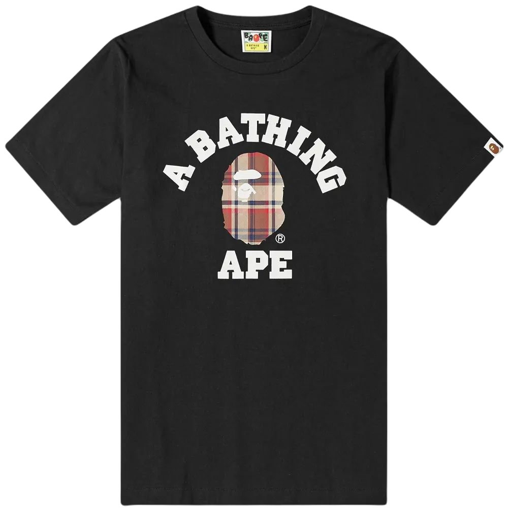 A Bathing Ape Check College Tee - Black/Red - Used Bape