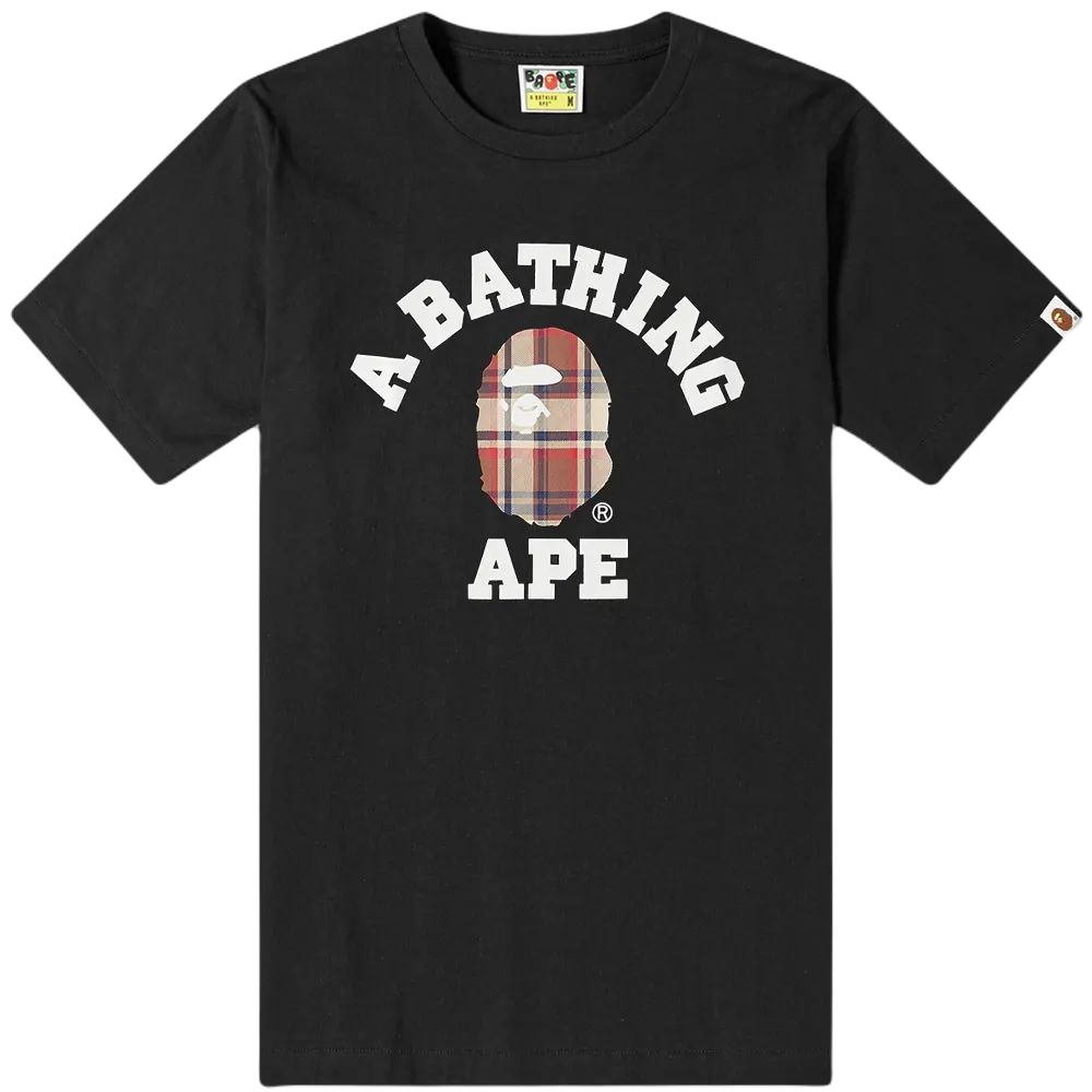 A Bathing Ape Check College Tee - Black/Red - Used
