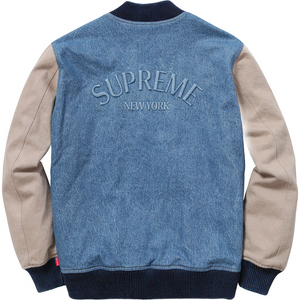 Supreme Embossed Denim Varsity Jacket - Blue/Tan (FW14) Supreme