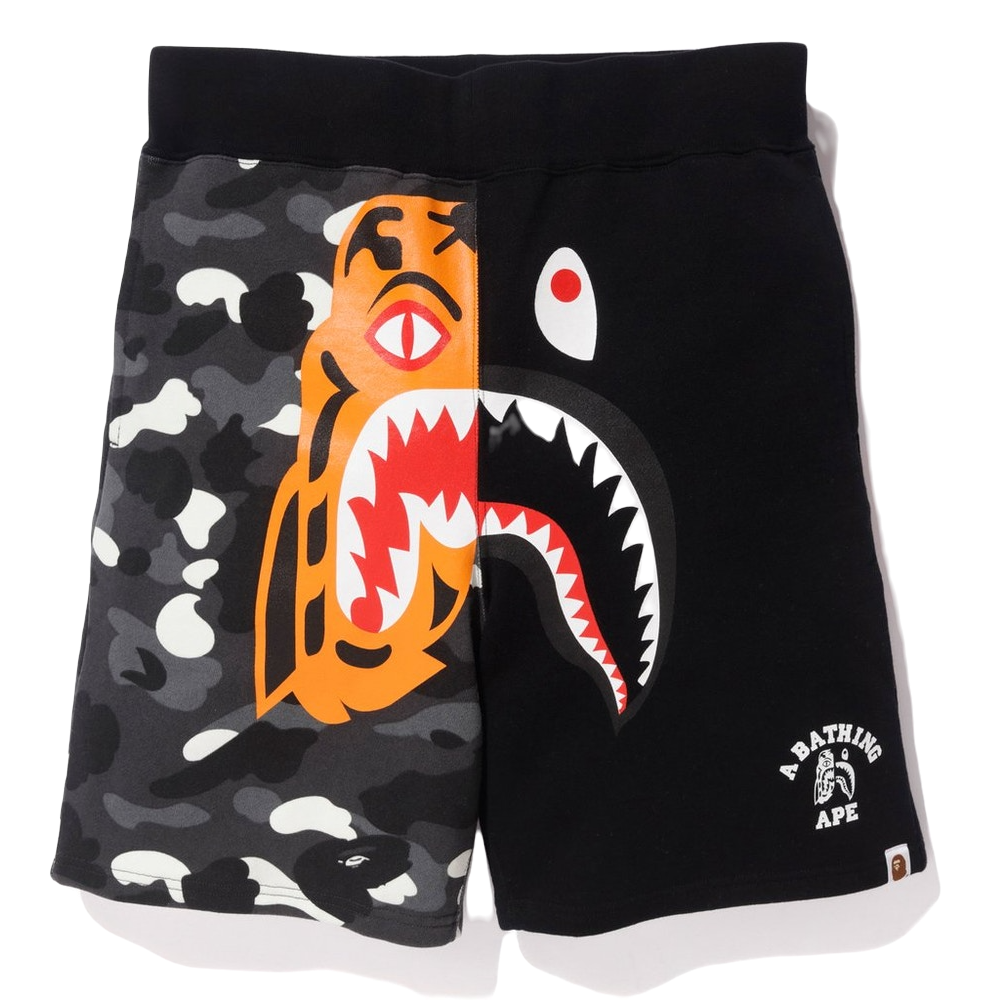 A Bathing Ape City Camo Tiger Shark Sweat Short - Black Bape