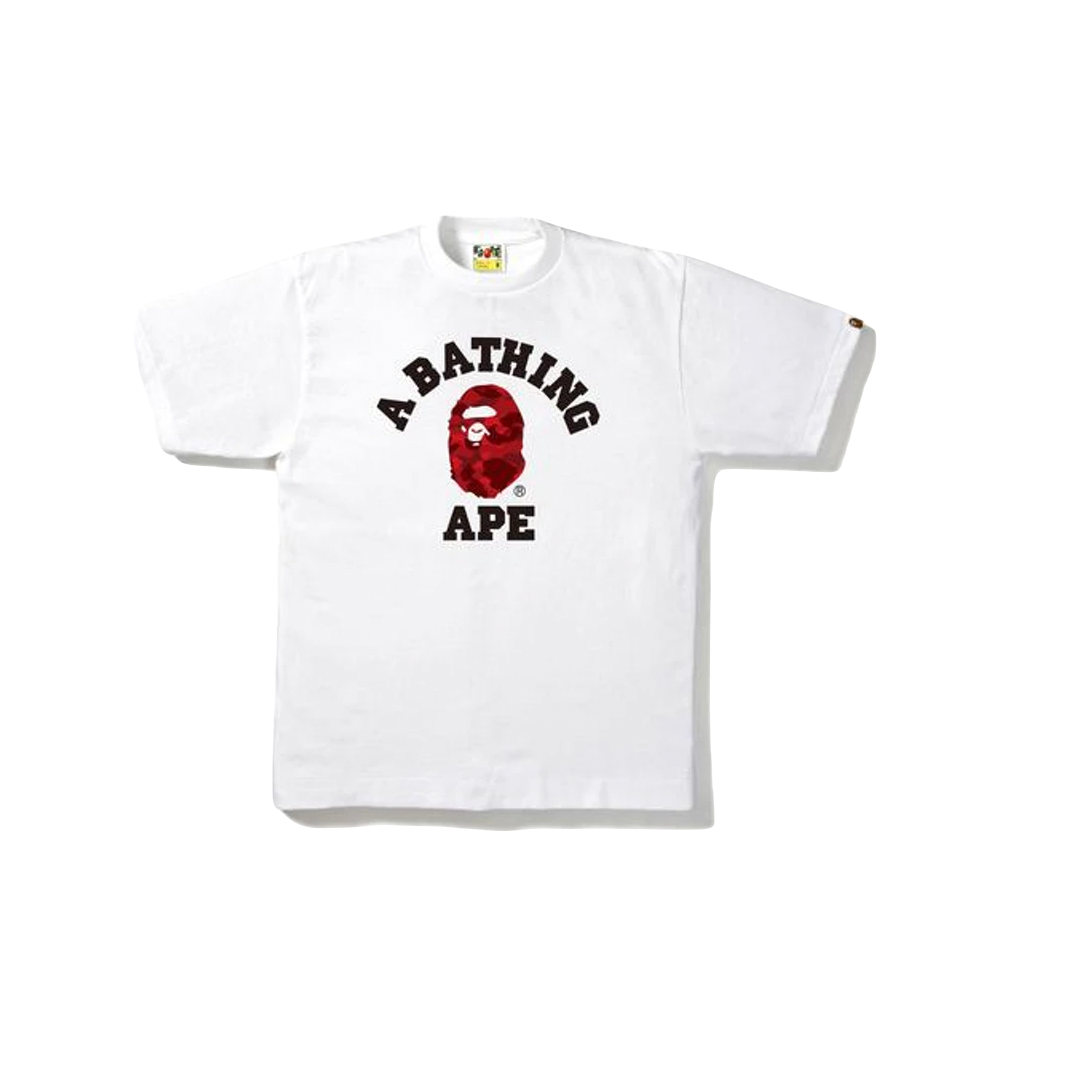 A Bathing Ape College Color Camo Tee - White/Red - Used Bape