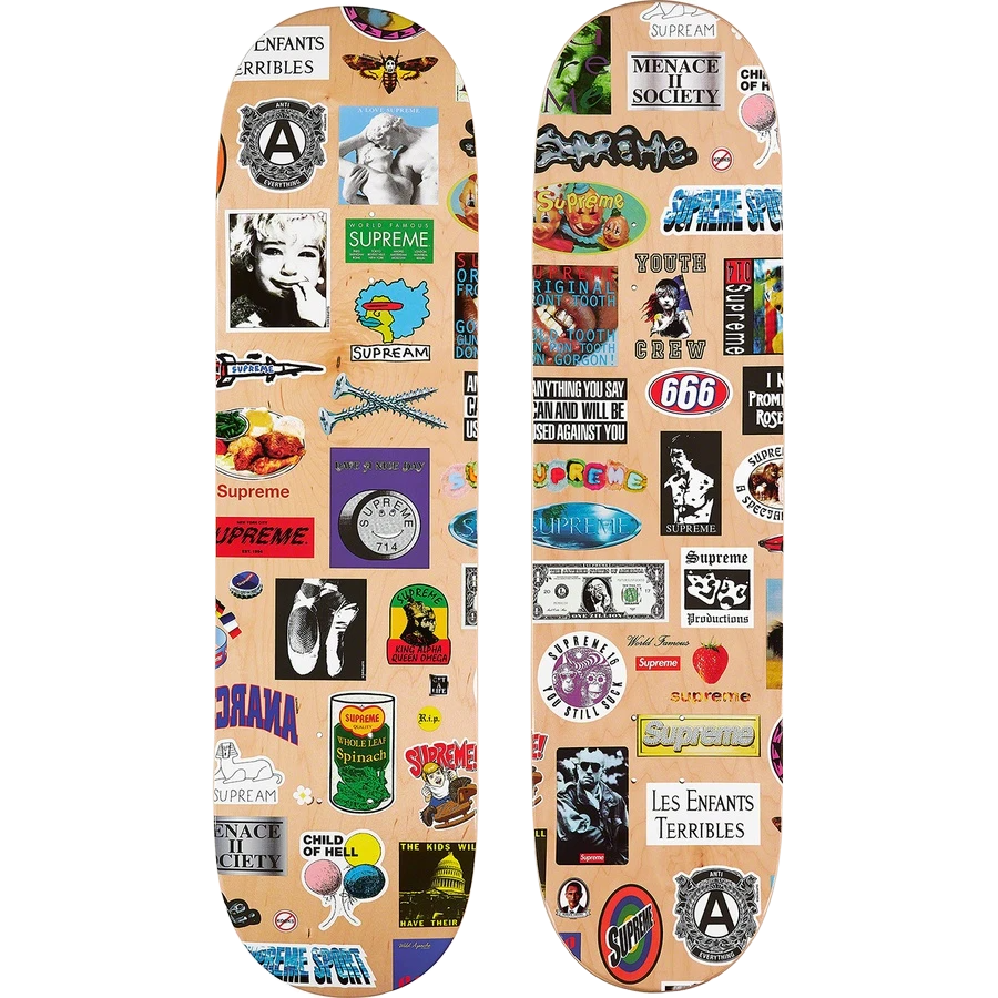 Supreme Stickers Skateboard - Natural Supreme