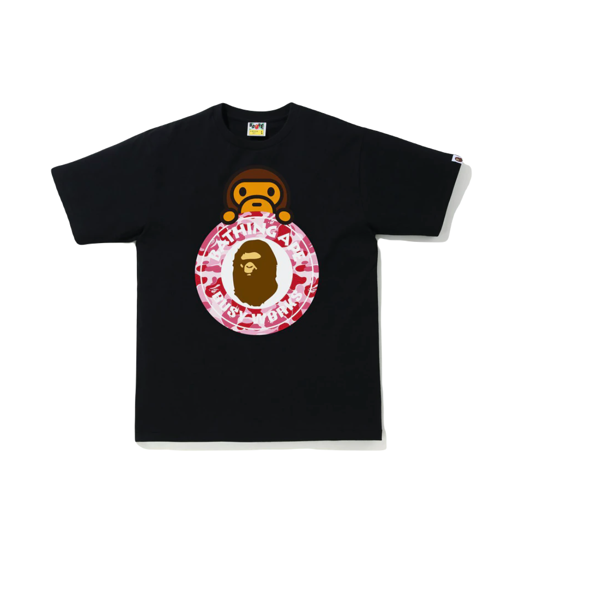 A Bathing Ape ABC Camo Milo on Busy Works Tee - Black/Pink Bape
