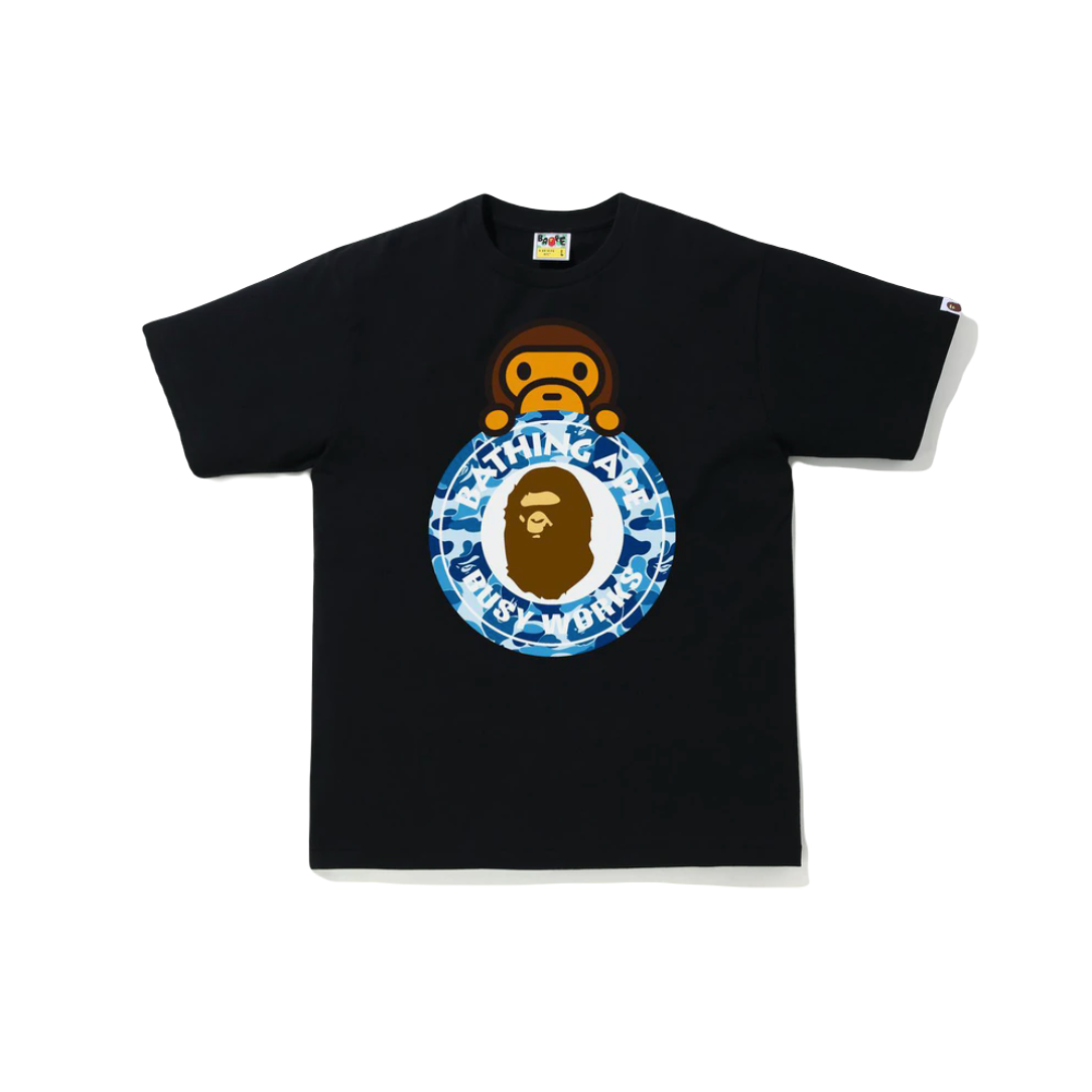 A Bathing Ape ABC Camo Milo on Busy Works Tee - Black/Blue Bape