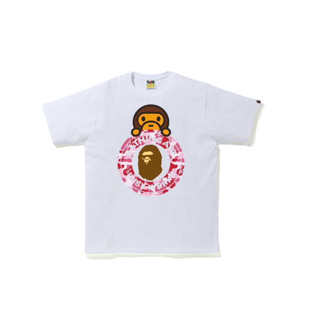 A Bathing Ape ABC Camo Milo on Busy Works Tee - White/Pink Bape