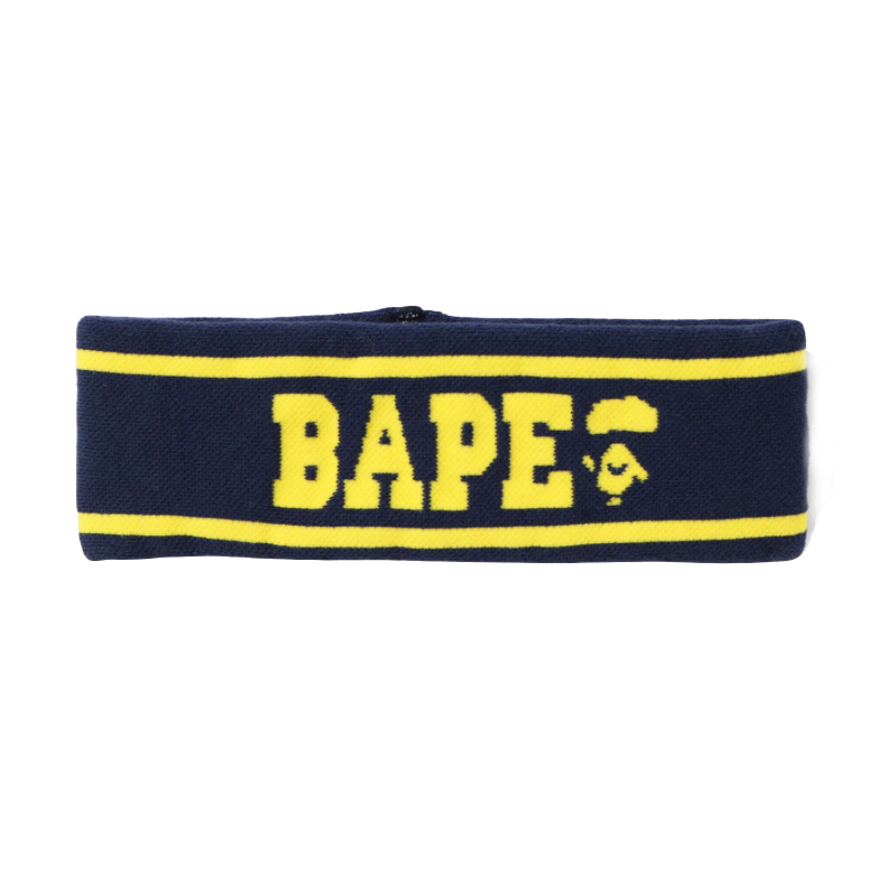 A Bathing Ape Logo Headband - Navy/Yellow Bape