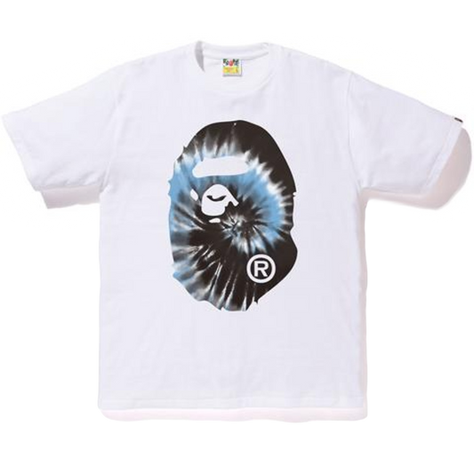A Bathing Ape Tie Dye Big Ape Head Tee - White/Blue - Used Bape