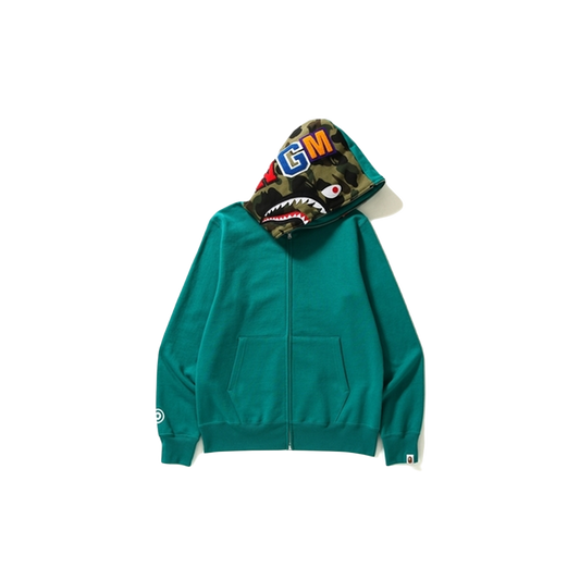 A Bathing Ape Shark Full Zip Hoodie - Teal/Green Bape