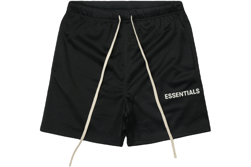 Fear of God Essentials Graphic Mesh Drawstring Shorts - Black Fear of God