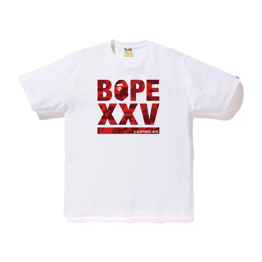 A Bathing Ape XXV Cities Camo Logo Tee - White/Red - Used Bape