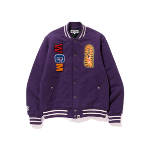 A Bathing Ape Shark Varsity Jacket - Purple - Used Bape