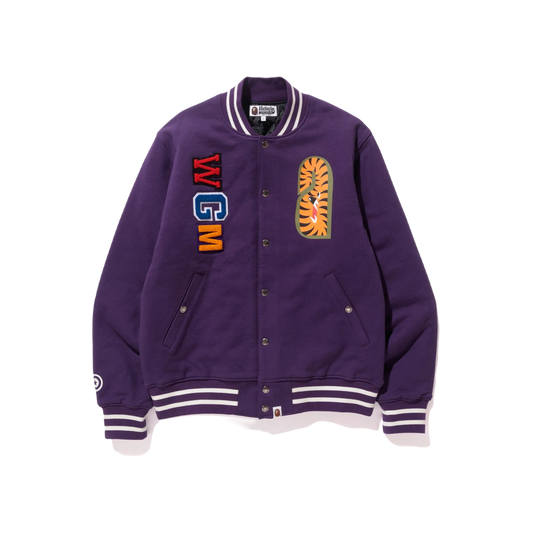 A Bathing Ape Shark Varsity Jacket - Purple - Used Bape