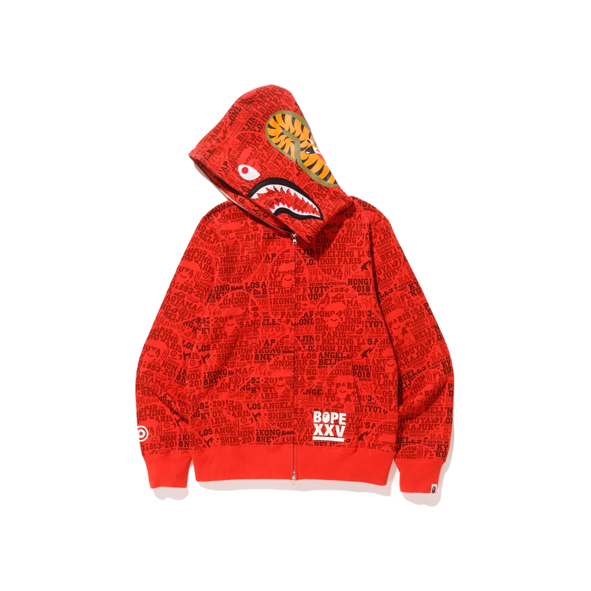 A Bathing Ape XXV Cities Camo Shark Full Zip Hoodie - Red Bape