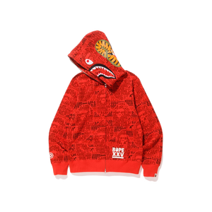 A Bathing Ape XXV Cities Camo Shark Full Zip Hoodie - Red Bape