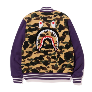 A Bathing Ape Shark Varsity Jacket - Purple - Used Bape