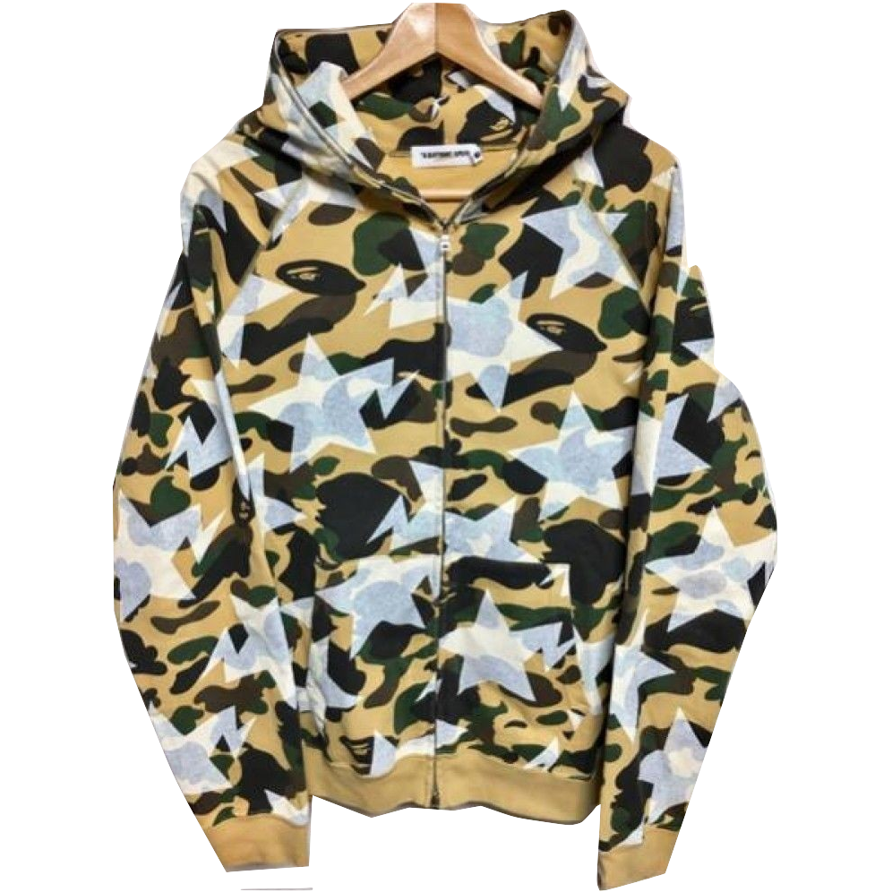 A Bathing Ape Yellow Camo Bapesta Hoodie