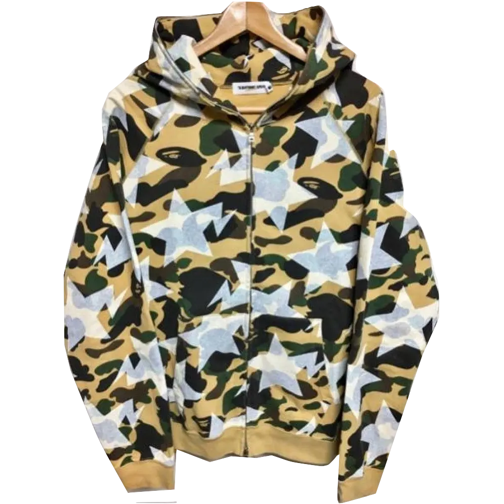 A Bathing Ape Yellow Camo Bapesta Hoodie - Used Bape